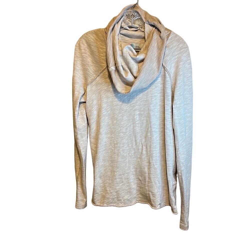 Free People Beach Tan Burnout Cowl Neck Coastal Pullover Boho Chic Cottagecore